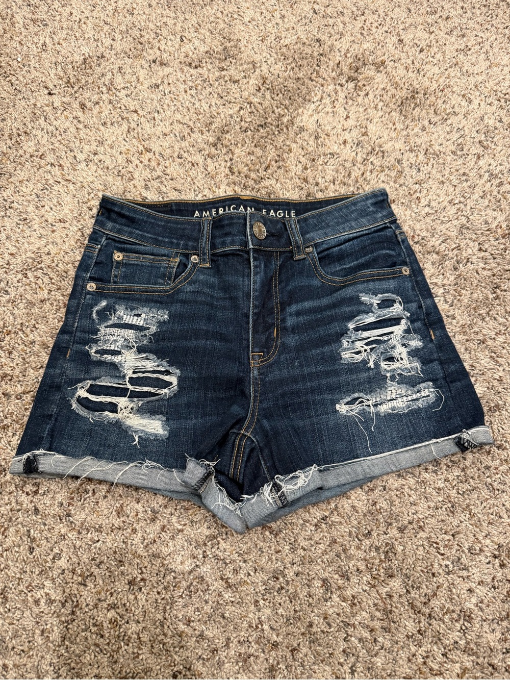 American Eagle Outfitters Dark Indigo Distressed Jean Shorts